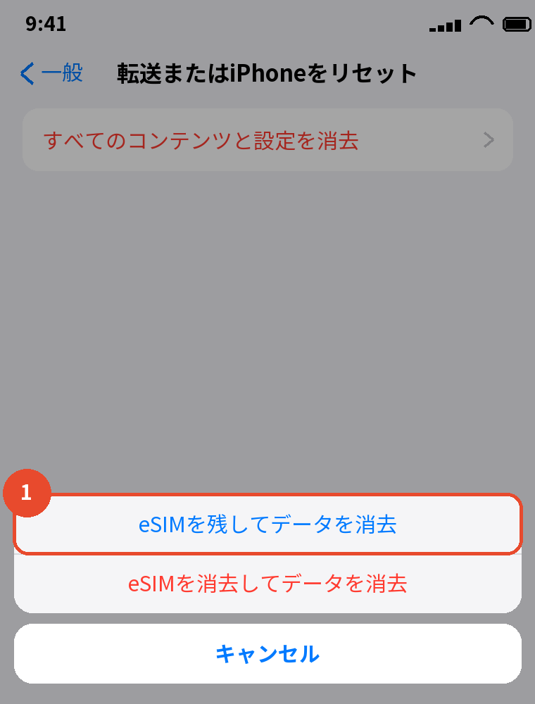 消去のときに「eSIMを残す」を選ぶ