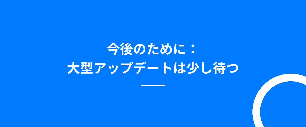 今後のために:大型アップデートは少し待つ