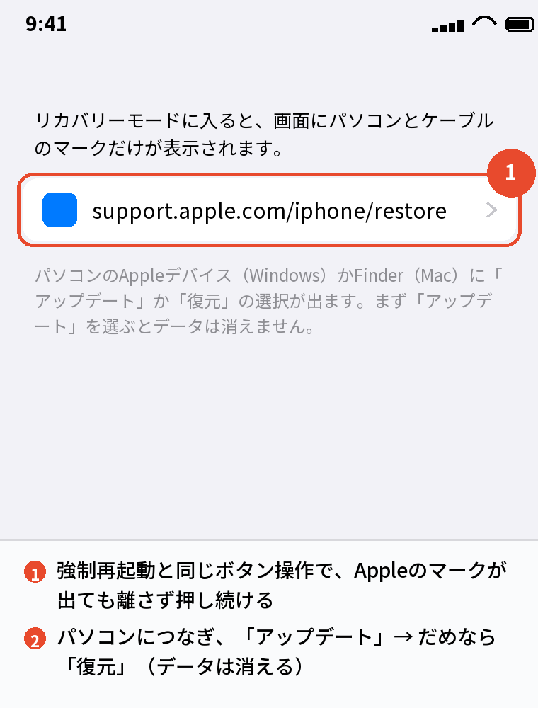 強制再起動でも起動しないときのリカバリーモード