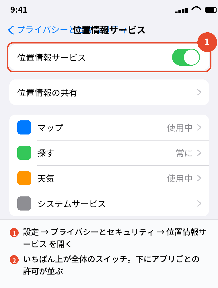 位置情報サービスの設定