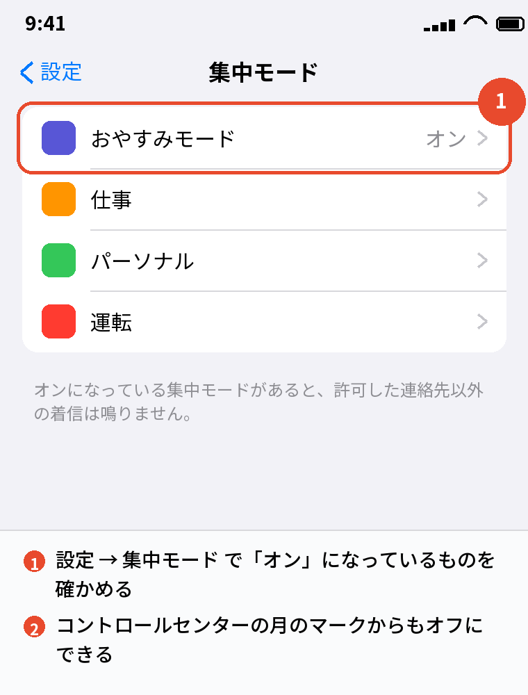 集中モードの確認