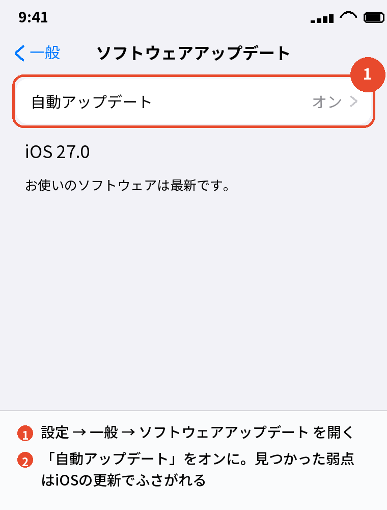 設定 → 一般 → ソフトウェアアップデートで自動アップデートをオンにする