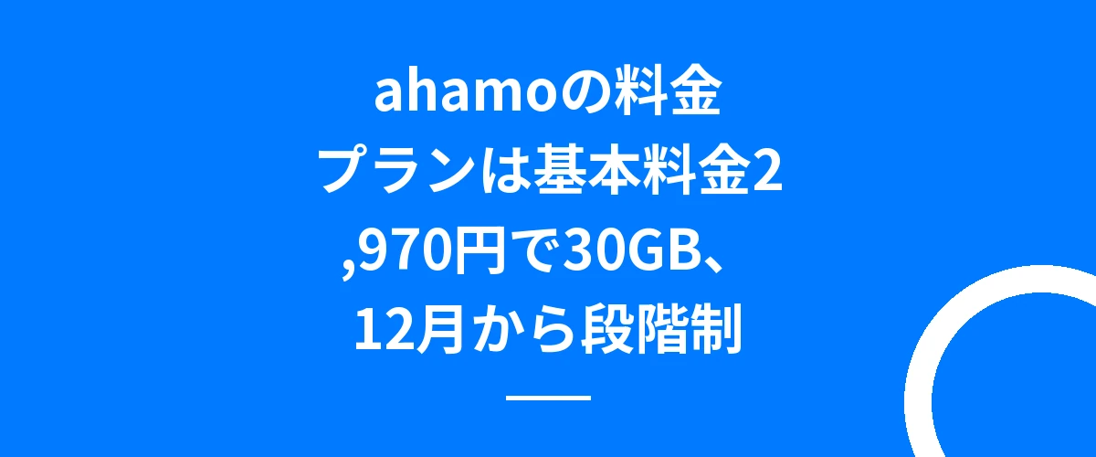 ahamoの料金プランは基本料金2,970円で30GB、12月から段階制